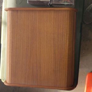 Vintage Thailand Teak wood roll top cassette tape holder storage holds up to 30